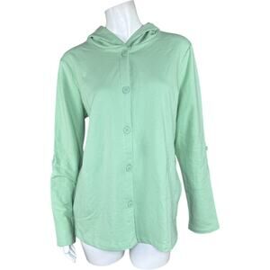 Denim‎ & Co. Beach French Terry Roll Tab Sleeve Hooded Jacket Fresh Sage Small
